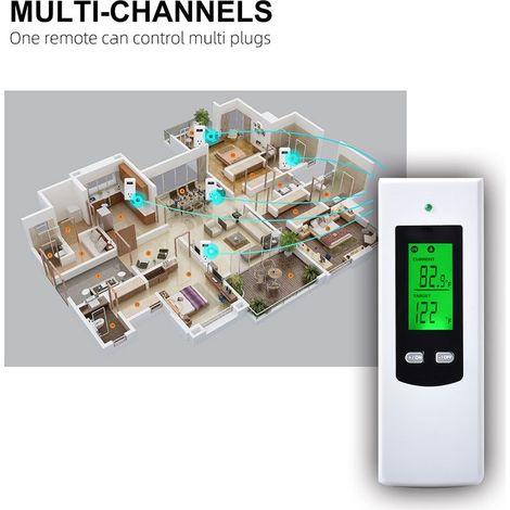 Contrôleur de thermostat sans fil domestique et ensemble de prises Modes de refroidissement de chauffage Réglage de la température de l'objet ℃ ℉ Écran LCD à rétroéclairage vert commutable avec foncti (1/5)