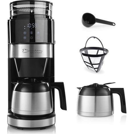 Machine à café noir avec écran tactile digital 800W broyeur intégré et carafe isotherme Cafetière filtre avec moulin à café et verseuse thermique (1/5)