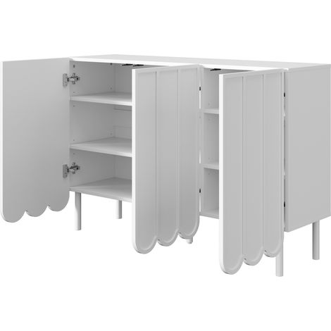 Sideboard blanc moderne avec portes ondulées sans poignée, étagères réglables – 120 x 35 x 80 cm (1/5)