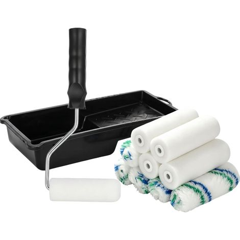 Kit Peinture 12 Pièces - 5 Rouleau Mousse Et 5 Rouleau Velours - Manche Ergonomique Et Bac Noir - Pour Rénovation Mur Et Bois (1/5)