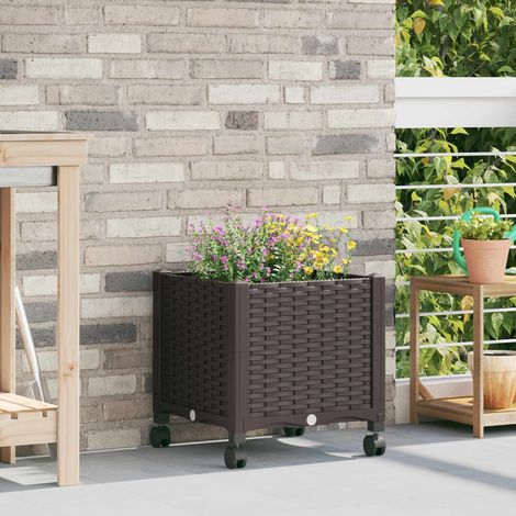 vidaXL Vaso da Giardino con Ruote Marrone 40 x 40 x 44 cm PP
