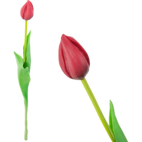 CV07588-10 Gummibeschichtete Tulpe, Rot wie lebend, künstliche Blume für einen Tischstrauß