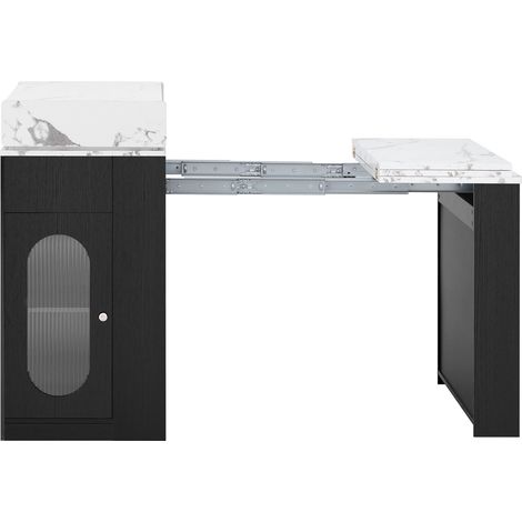 Isola cucina con ruote estendibile nera in MDF e vetro con prese e ganci (1/5)