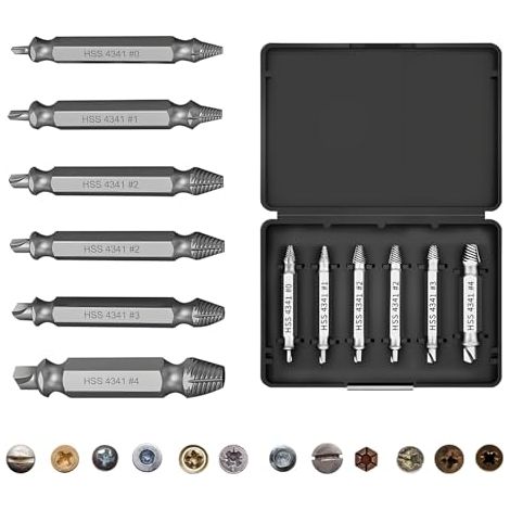 [JAMAIS UTILISÉ] Kit de 6 Extracteur Vis en Acier HSS 4341 Tourne à Gauche Extracteur de Vis Cassée Multifonction Kit Extracteur de Vis pour Bricolage Ménager et Réparation Mécanique (1/5)