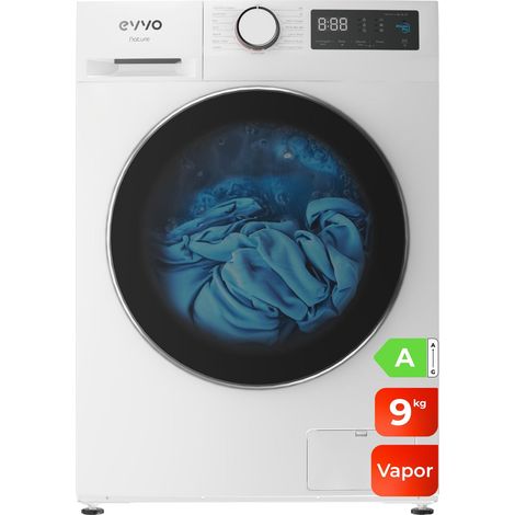 EVVO Lavadora 9 kg carga frontal Nature 9, 1350 rpm, Clase energética A, Motor Inverter, tambor diamante ePROTECT, 15 programas, Función vapor Steam Wash, Lavado Rápido 15', Auto-limpieza Hygiene Pro,