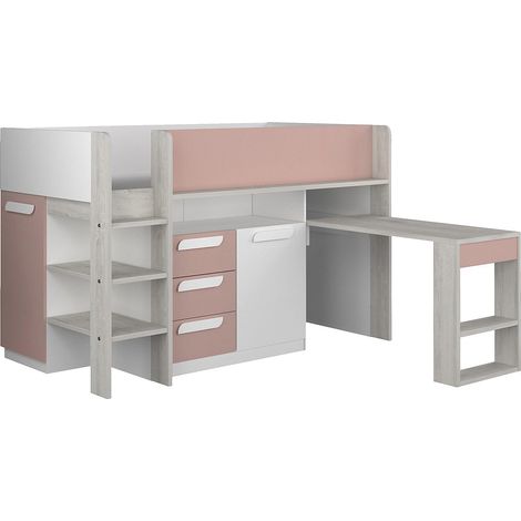 Letto combinato Con scrivania e scomparti 90 x 200 cm Rosa, Naturale e Bianco - LOUKALA (1/4)