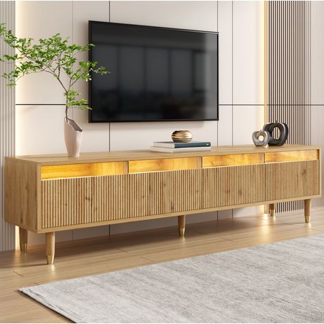 Mueble para TV de MDF color madera 178 x 35 x 45 cm, 4 cajones, gestión de cables y diseño minimalista (1/5)