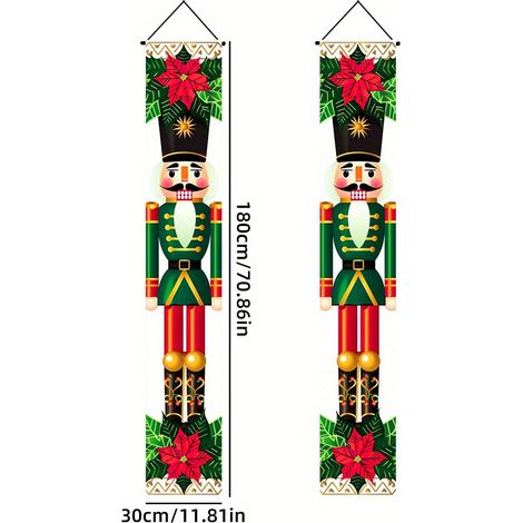 Bannière décorative à carreaux avec le Père Noël et un nouveau couplet de Noël 2026 - 180 x 30 cm - SDJDL-37