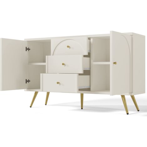 Buffet 2 portes et 3 tiroirs blanc crème 140 x 84 x 40 cm (1/5)