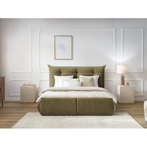 Bobochic – Lit coffre CLOTHILDE 140x190 vert – Revêtement velours 100% polyester – Hauteur totale 110 cm – Avec coffre de rangement (1/5)