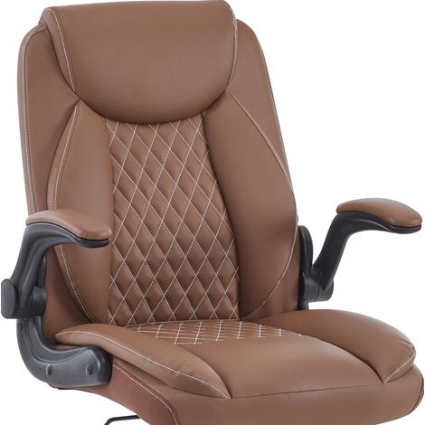Silla de oficina ergonómica con soporte lumbar y reposabrazos abatibles, asiento acolchado de cuero - marrón (1/5)