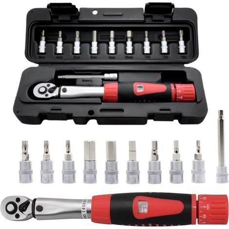 Clé dynamométrique 1/4 pouce précision ±3%, jeu douilles 2-24 Nm pour vélo moto, outil réparation couple (1/4)