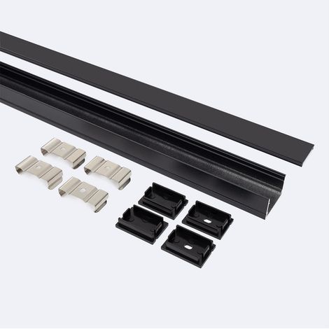 Profilo Alluminio Superficie per Striscia LED fino a 22mm con Coperchio Continuo Nero 2 m Nero traslucido (1/4)