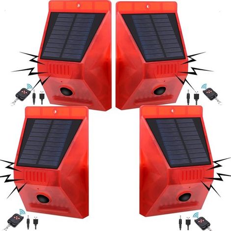 Alarma solar con detector de movimiento y sirena para seguridad en el jardín. Sonido y luz de 129 dB. Dimensiones: 8,8 x 3,8 x 13,9 cm. (1/5)