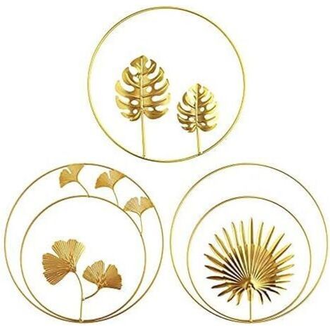 Fer Mural Sculptures, 3Pcs Décoration Murale en Métal Fer Ornements Murale en Feuille de Tortue et Feuille de Palmier pour Bureau à Domicile Salon Décoration Dhôtel (3pcs)