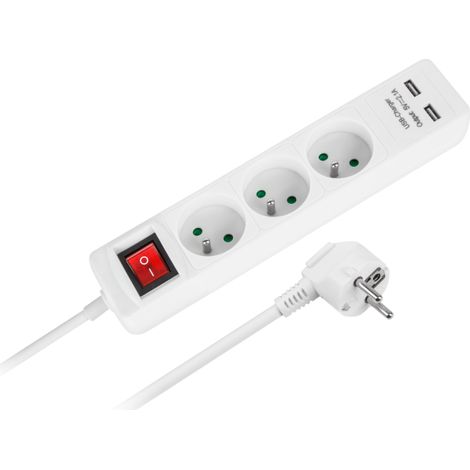 Multiprise avec rallonge de 5 m, 3 prises, 2 ports USB, interrupteur 3 x 1 mm², Rebel (1/3)