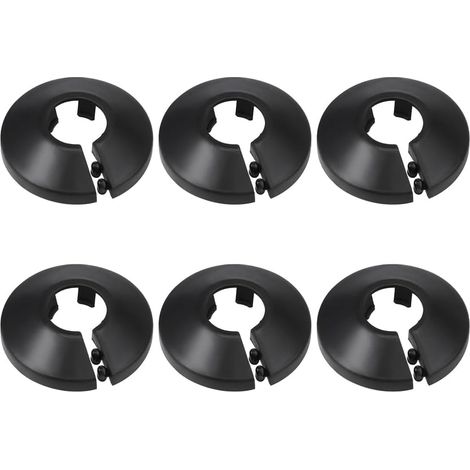 6 Pièces (16MM) (Noir) Colliers de Tuyau de Radiateur, Couvercle Blanc Solide de Pipe en Plastique pour Rosace Ronde, Diamètre Cache Décoration, Radiateur, Trou Mur, Chauffage