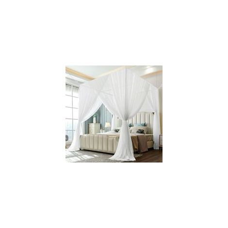 Moustiquaire de Lit à Quatre Portes(190210240), Double Carré Grand en Polyester, Baldaquin Intérieur et Extérieur - Blanc (1/5)