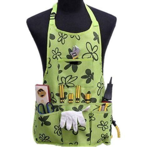 PA Gartenschürze, Arbeitsschürze aus Segeltuch, Werkzeugschürze, gekreuzte Rückengurte, verstellbare Taille, geeignet für Männer und Frauen, schützend und wasserdicht. - Grün thsin (1/4)