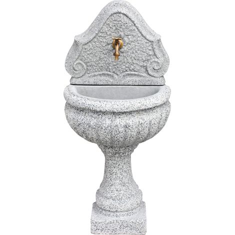 Fontana a Parete da Giardino Senza Rubinetto in Cemento Granulato di Marmo Oglio Bianco/Nero