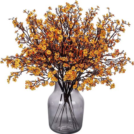 6 Pcs Fall Faux Flowers Fake Babys Breath Flower Bulk Artificial Gypsophila Bouquet Silk Floral Arrangements Centerpieces for Home Kitchen Bedroom Festival Wedding Party Decor (Orange)