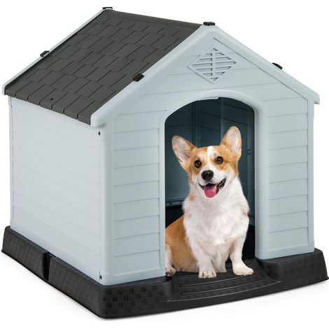 COSTWAY Cuccia per Cani da Esterno ed Interno, Cassetta Impermeabile e Ventilata con Valvole d’Aria e Pavimento Rialzato, per Cani di Piccola e Media Taglia (Grigio, 70 x 65 x 71,5 cm) (1/5)