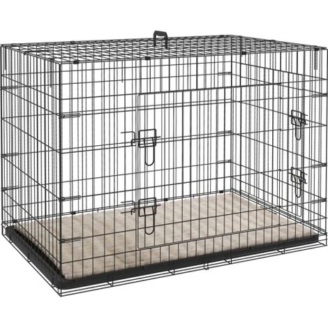 Large Foldable Dog Crate with Two Doors and Tray,Soft Cushion for Extra Large Dogs,105x70x75 cm,Black Color (1/5)