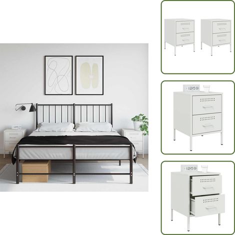 The Living Store Nachttische 2 Stk. Weiß 36x39x50,5 cm Stahl - Industrieller Nachttisch - Schubladenschrank - Metall Nachttisch - Weißer Nachttisch - Nachttisch Set