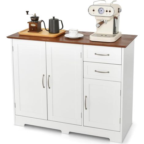 COSTWAY Sideboard weiß, Küchenschrank mit Arbeitsplatte 100 x 40cm, Buffetschrank mit Türen & Schubladen & verstellbaren Ablagen, Kücheninsel für Küche, Esszimmer (1/5)