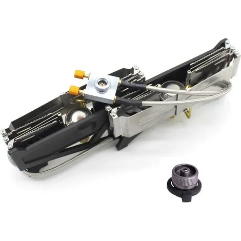Réchaud de camping portable BRS BRS-32 à double brûleur pliable avec interrupteur individuel et vanne de commande. (1/5)