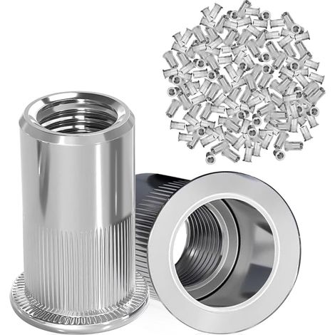 100 Pièces Insert M8, Écrous à Sertir Rivet Fileté en Acier Inox M8 Ecrou Insert Filetés Tête Plate Écrous à Riveter Aveugle Rivet Fileté pour Métal Plastique, 14 mm x 18 mm (1/5)