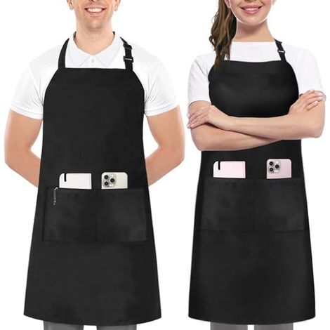 Grembiule da cucina in 2 pezzi, grembiule da cuoco con 2 tasche e tracolla regolabile, grembiule da catering, grembiule da vasaio, grembiule da barista, grembiule da falegname (1/5)