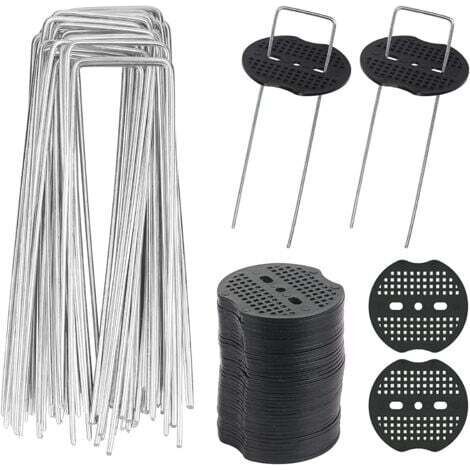 40pcs Piquets de Jardin en U avec 40 Rondelles Piquet Fixation Toile Paillage Piquets en Métal pour Jardinage Fixer Bâche Anti-Mauvaises Herbes (1/4)