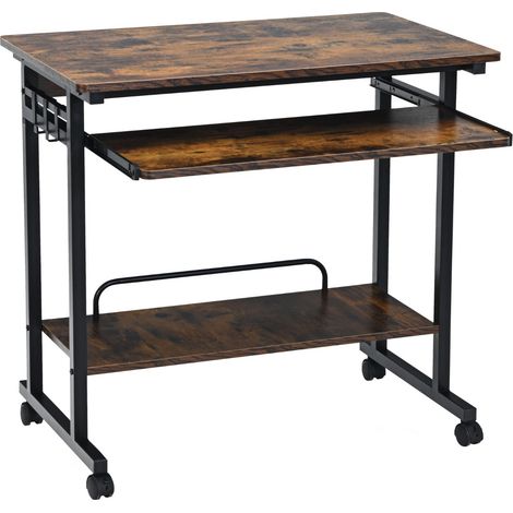 Scrivania mobile per computer con vassoio per tastiera, Carrello per PC portatile su ruote Marrone rustico (1/4)