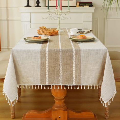 Mantel rústico de algodón y lino. Mantel impermeable de yute para cocina y comedor. Mantel para mesas rectangulares. (1/5)
