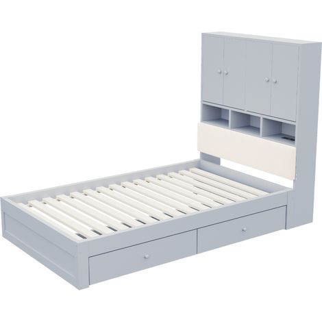 Letto singolo multifunzione 90 x 200 cm grigio con contenitore, LED, presa e cassetto (1/5)