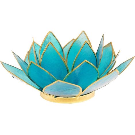 Porte Bougie Fleur de Lotus Bleu et or 5 ème chakra (1/2)
