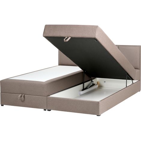 Cama continental con almacenaje de tela 160 x 200 cm gris pardo Baronet