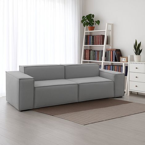 Dmora - Canapé fixe Dlongh, Canapé modulable 2 places linéaire, 100% Made in Italy, Canapé de salon moderne en tissu, Cm 220x95h70, Gris (1/5)