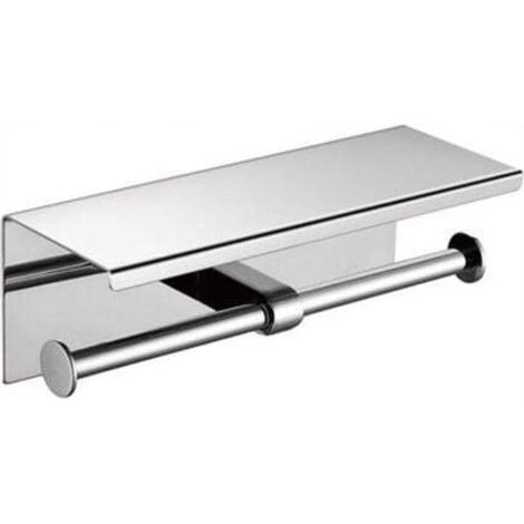 Argent - 27x11x10 cm - Porte papier toilette acier inoxydable avec support smartphone, capacité de rangement 2 rouleaux, Acier inoxydable