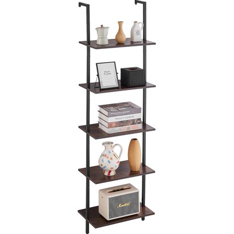 VEVOR Scaffale a Scala, Scaffale da 5 Ripiani 480 x 300 mm, Mensole Galleggianti da Parete Aperto con Struttura in Metallo, Supporto Portaoggetti per Cucina, Bagno, Soggiorno, Studio, Colore Nero