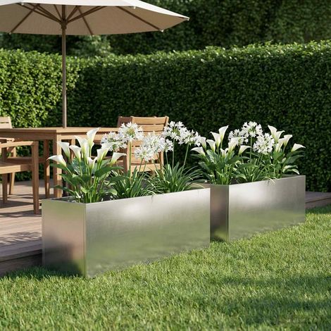vidaXL Macetero de Jardín 2 uds. Plateado 60 x 20 x 20 cm (1/5)