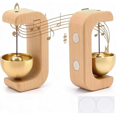 1 Sonnette de porte, Bois massif, Laiton, Forme C, Magnétique, Sans perçage, Pour entrée, Bureau, Magasin