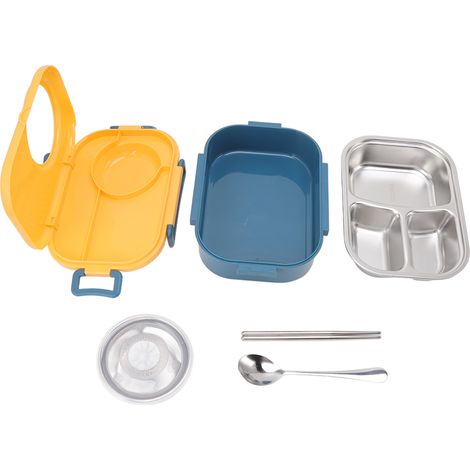 Boîte repas Bento 1450ml acier inoxydable compartiment thermique double couche pour étudiants jaune (1/5)