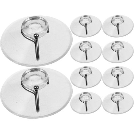 Confezione da 10 ganci a ventosa trasparenti in PVC, adatti per bagni e cucine domestiche.