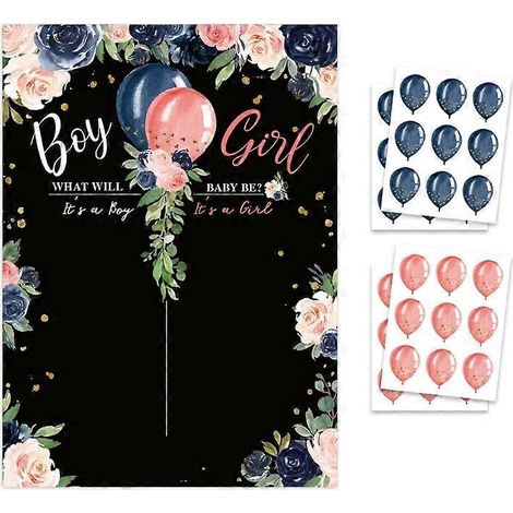 Affiche pour fête de révélation du sexe avec autocollants ballons garçon ou fille pour bébé (1/5)