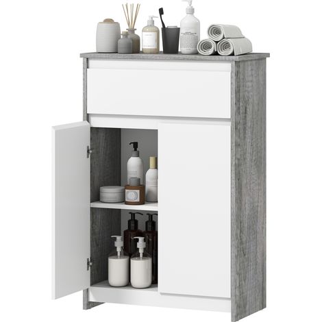 kleankin Mobile da Bagno con Cassetto e Armadietto, Grigio e Bianco (1/5)