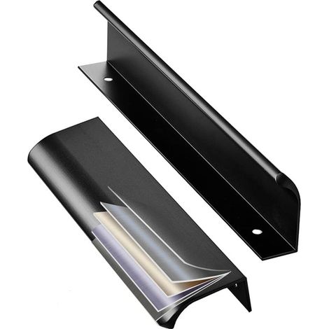 (2 Pièces) 128mm Poignee de Meuble Cuisine Dissimulées Poignées de Porte, Poignée Profil en Alliage d'aluminium, Poignées Intégrée Poignée Meuble Noir (1/4)