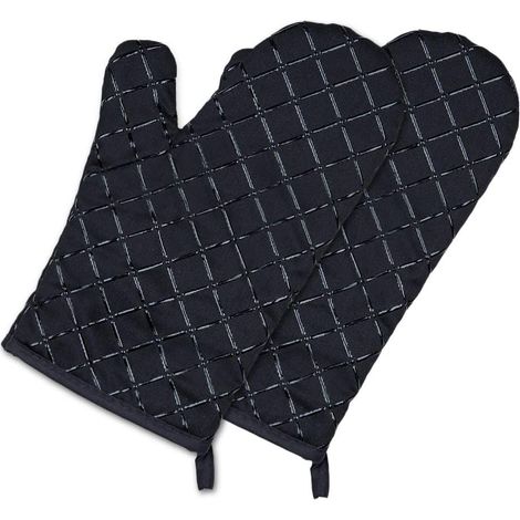 Gants de Four, Gants de Cuisine, Résistant à Chaleur, Imperméable et Antidérapant, Maniques pour Four Barbecue Cuisson Manipulation, Coton Doublure - 1 Paire, Noir (1/4)