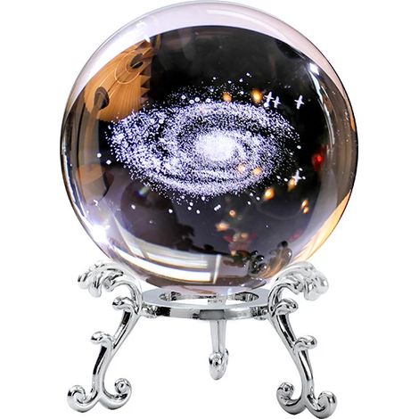 Boule de cristal galaxie gravée au laser en 3D avec support, presse-papier décoratif en verre de 60 mm, cadeau d'astronomie spatiale et galactique. (1/4)